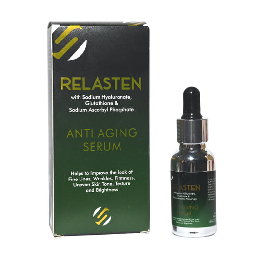 Relasten with sodium hyaluronate, glutathione & sodium ascorbyl phosphate Anti ageing serum